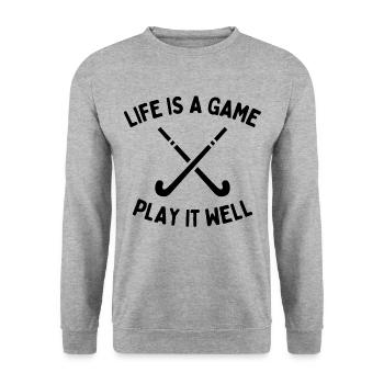 Eishockey: Das Leben ist ein Spiel. Spielen Sie es gut - Unisex Pullover - Weißgrau meliert - Vorne - Alina (178cm) & Michal (187cm)