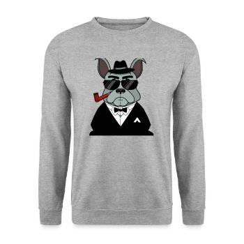 sinistre Français Bulldog Mafia Trend - Sweat-shirt Unisexe - gris chiné - Devant - Alina (178cm) & Michal (187cm)