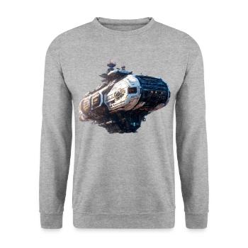 Cyberpunk Spaceship - Unisex Sweatshirt - salt & pepper - Front - Alina (178cm) & Michal (187cm)
