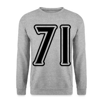71 Zahl Symbol - Unisex Pullover - Weißgrau meliert - Vorne - Alina (178cm) & Michal (187cm)