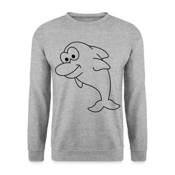 Delfin Comic Tier - Unisex Pullover - Weißgrau meliert - Vorne - Alina (178cm) & Michal (187cm)