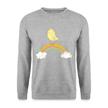 Rainbow Bird, Magic Canary, Little yellow bird - Unisex Sweatshirt - salt & pepper - Front - Alina (178cm) & Michal (187cm)