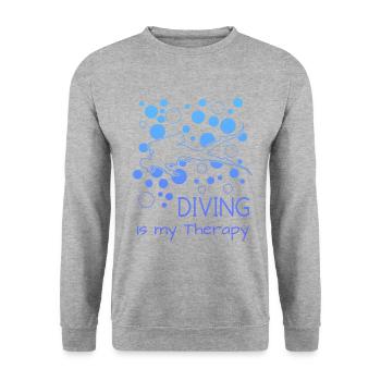 Spruch für Taucher, Diving is my Therapy - Unisex Pullover - Weißgrau meliert - Vorne - Alina (178cm) & Michal (187cm)