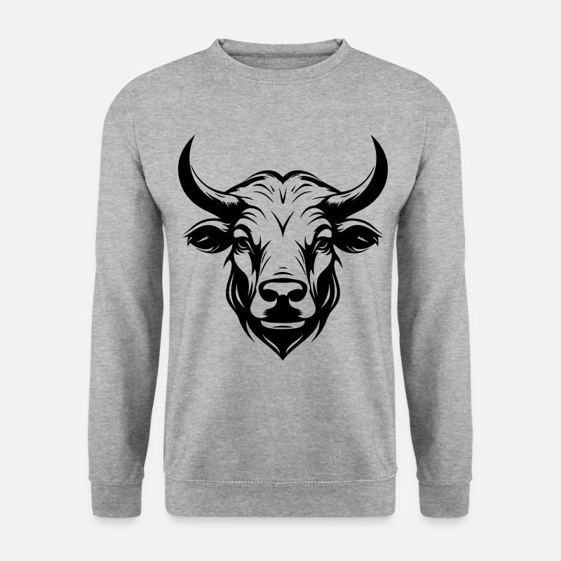 Bulle Hörner Kopf Silhouette - Unisex Pullover - Weißgrau meliert