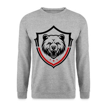 Grizzly Bär Schild - Unisex Pullover - Weißgrau meliert - Vorne - Alina (178cm) & Michal (187cm)