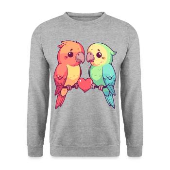 Couple de perroquets amoureux Animal Saint-Valentin - Sweat-shirt Unisexe - gris chiné - Devant - Alina (178cm) & Michal (187cm)