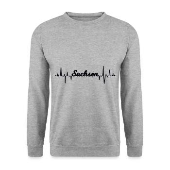 Herzschlag von Sachsen - Unisex Pullover - Weißgrau meliert - Vorne - Alina (178cm) & Michal (187cm)