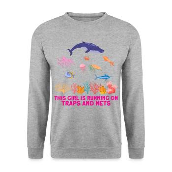 Girl Net Boat Marine Biologist Biology Ocean - Unisex Sweatshirt - salt & pepper - Front - Alina (178cm) & Michal (187cm)