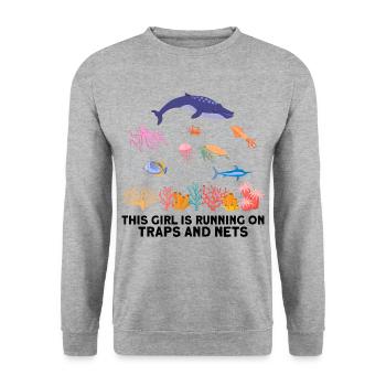 Girl Net Boat Marine Biologist Biology Ocean - Unisex Sweatshirt - salt & pepper - Front - Alina (178cm) & Michal (187cm)