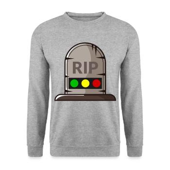 Ampel Ruhe in Frieden RIP - Unisex Pullover - Weißgrau meliert - Vorne - Alina (178cm) & Michal (187cm)