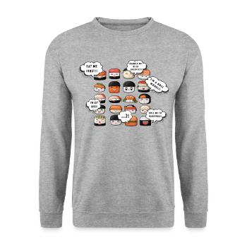 Vibrant Sushi Faces: Playful Design with - Unisex Sweatshirt - salt & pepper - Front - Alina (178cm) & Michal (187cm)