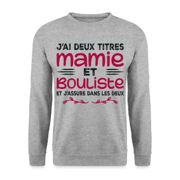 Zwei Titel Granny Bouliste | Oma, Pétanque - Unisex Pullover - Weißgrau meliert - Vorne - Alina (178cm) & Michal (187cm)