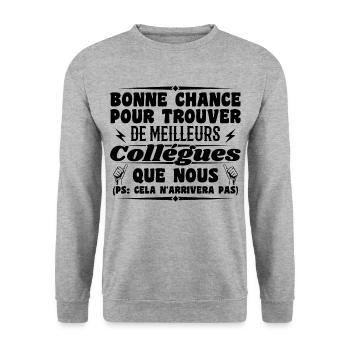 Colleague Colleagues Humor Gift Retirement - Unisex Sweatshirt - salt & pepper - Front - Alina (178cm) & Michal (187cm)
