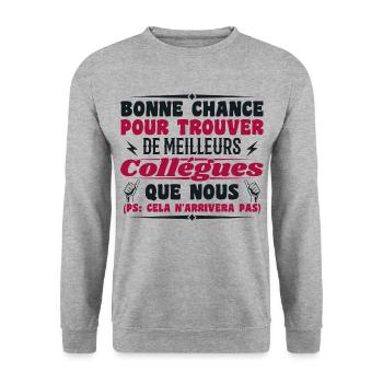 Colleague Colleagues Humor Gift Retirement - Unisex Sweatshirt - salt & pepper - Front - Alina (178cm) & Michal (187cm)