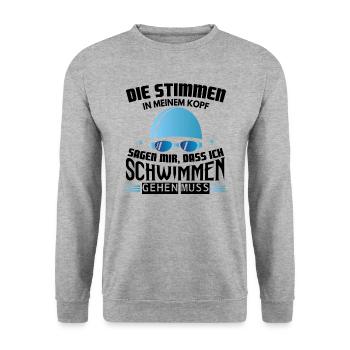Schwimm - Shirt Tauchen Sport Pool Wasser Geschenk - Unisex Pullover - Weißgrau meliert - Vorne - Alina (178cm) & Michal (187cm)