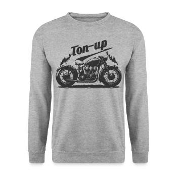 Ton-up-Caferacer - Unisex Pullover - Weißgrau meliert - Vorne - Alina (178cm) & Michal (187cm)