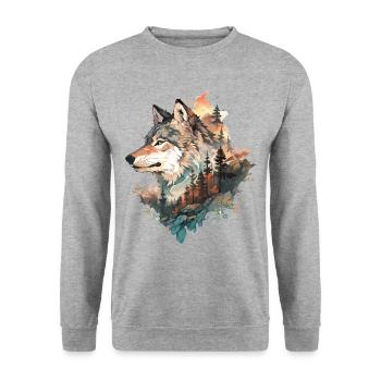 Wolf Wolf’s Head Nature Wilderness Adventure Art forestier - Sweat-shirt Unisexe - gris chiné - Devant - Alina (178cm) & Michal (187cm)