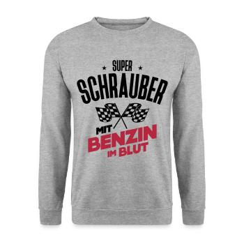 Super Schrauber - Mit Benzin im Blut - Unisex Pullover - Weißgrau meliert - Vorne - Alina (178cm) & Michal (187cm)