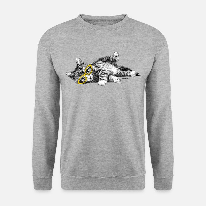 P.D. Moreno Liegende Katze mit Brille - Unisex Pullover - Weißgrau meliert