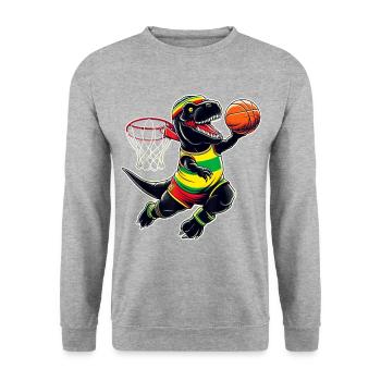 T-rex Dunking Ein Basketball Juneteenth Dinosaurier - Unisex Pullover - Weißgrau meliert - Vorne - Alina (178cm) & Michal (187cm)