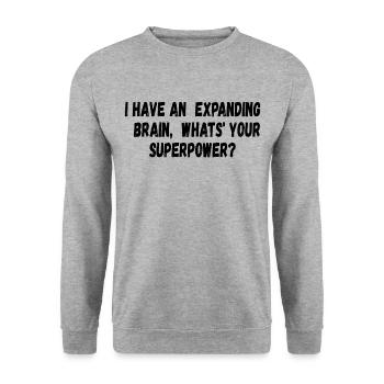 Expanding Brain Superkraft - Unisex Pullover - Weißgrau meliert - Vorne - Alina (178cm) & Michal (187cm)