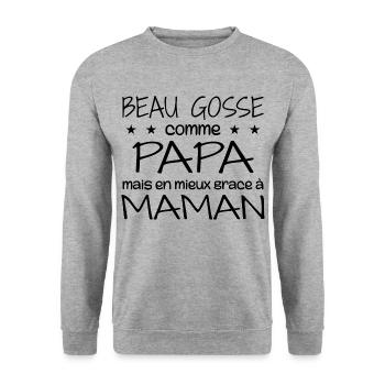 Beau gosse comme papa en mieux grâce à maman - Sweat-shirt Unisexe - gris chiné - Devant - Alina (178cm) & Michal (187cm)