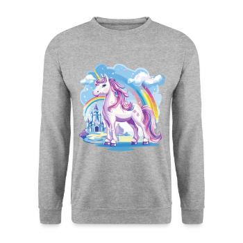 Einhorn Regenbogen Schloss Bunt Magie Fantasie - Unisex Pullover - Weißgrau meliert - Vorne - Alina (178cm) & Michal (187cm)