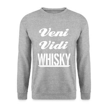Veni Vidi whisky- je suis venu, j'ai vu du whisky - Sweat-shirt Unisexe - gris chiné - Devant - Alina (178cm) & Michal (187cm)