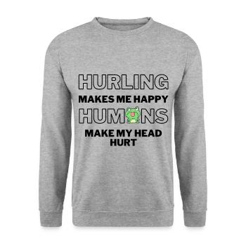 Hurling macht mich glücklich. Menschen machen meinen Kopf verletzt - Unisex Pullover - Weißgrau meliert - Vorne - Alina (178cm) & Michal (187cm)