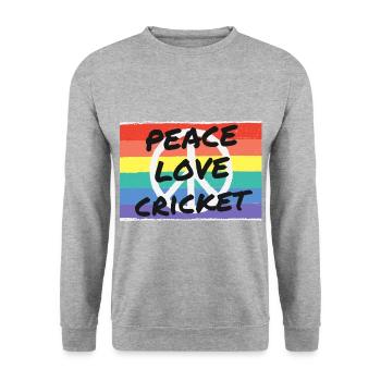 Frieden. Liebe. Kricket - Unisex Pullover - Weißgrau meliert - Vorne - Alina (178cm) & Michal (187cm)