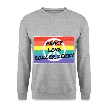 paix. amour. Roller derby. - Sweat-shirt Unisexe - gris chiné - Devant - Alina (178cm) & Michal (187cm)