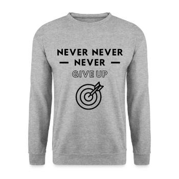 Darts: Niemals niemals aufgeben - Unisex Pullover - Weißgrau meliert - Vorne - Alina (178cm) & Michal (187cm)