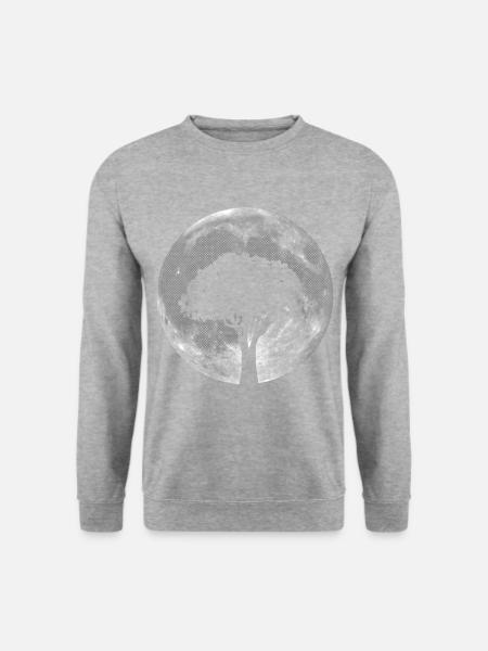 MOND BAUM schwarzweiß, retro, Rastereffekt - Unisex Pullover - Weißgrau meliert