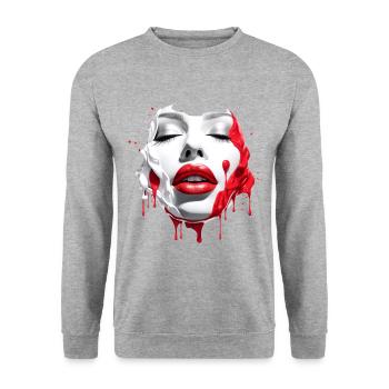 Frauengesicht Rote Lippen - Unisex Pullover - Weißgrau meliert - Vorne - Alina (178cm) & Michal (187cm)