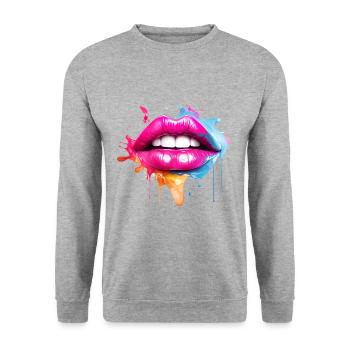 Lèvres colorées Embrasser la bouche Cadeau du visage de la femme - Sweat-shirt Unisexe - gris chiné - Devant - Alina (178cm) & Michal (187cm)