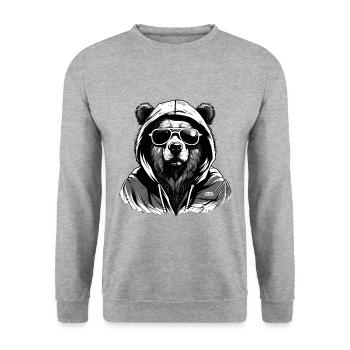 Ours avec sweat à capuche et lunettes de soleil noir et blanc - Sweat-shirt Unisexe - gris chiné - Devant - Alina (178cm) & Michal (187cm)