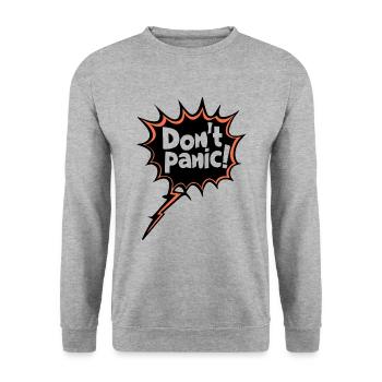 Don't Panic! Lustiger Spruch Zitat Statement - Unisex Pullover - Weißgrau meliert - Vorne - Alina (178cm) & Michal (187cm)