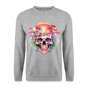 Mushroom Skull for Mushroom Pickers Plant Lovers - Unisex Sweatshirt - salt & pepper - Front - Alina (178cm) & Michal (187cm)
