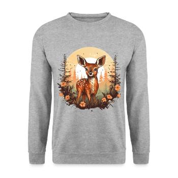 Cerf mignon avec des fleurs Animal Motif fauve - Sweat-shirt Unisexe - gris chiné - Devant - Alina (178cm) & Michal (187cm)