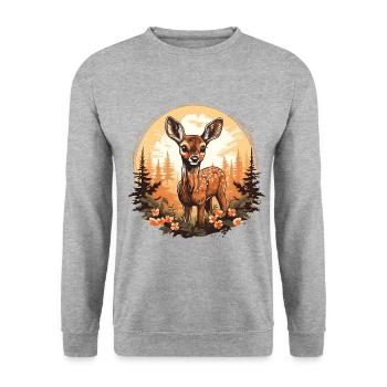 Cerf mignon avec des fleurs Animal Motif fauve - Sweat-shirt Unisexe - gris chiné - Devant - Alina (178cm) & Michal (187cm)