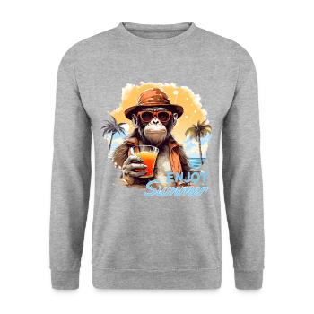 Singe cool avec boisson Drôle d’animaux chimpanzé - Sweat-shirt Unisexe - gris chiné - Devant - Alina (178cm) & Michal (187cm)