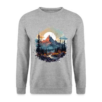 Berglandschaft Berge Berg Natur Wandern - Unisex Pullover - Weißgrau meliert - Vorne - Alina (178cm) & Michal (187cm)