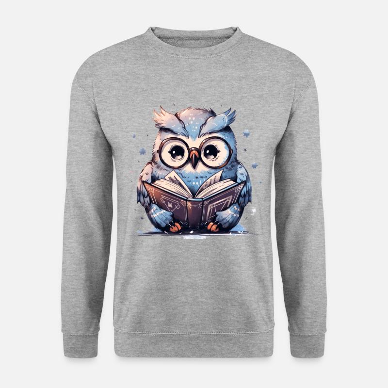 Süße Eule Buch Lesen Lesefan Bücher - Unisex Pullover - Weißgrau meliert