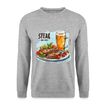 Steak And Beer Eating Alcohol Funny Sayings - Unisex Sweatshirt - salt & pepper - Front - Alina (178cm) & Michal (187cm)