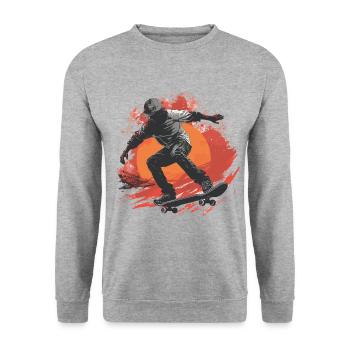 Skateboarder Skateboard Skate Skater Sonne - Unisex Pullover - Weißgrau meliert - Vorne - Alina (178cm) & Michal (187cm)