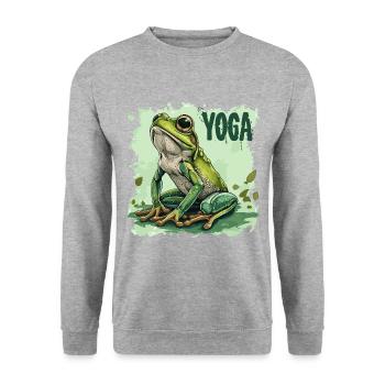 Yoga Frosch Entspannung Chillen Meditation - Unisex Pullover - Weißgrau meliert - Vorne - Alina (178cm) & Michal (187cm)