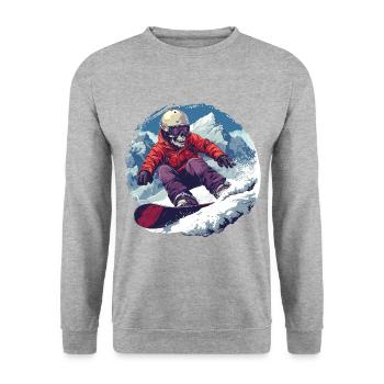Totenkopf Snowboarder Snowboarden Apres Ski - Unisex Pullover - Weißgrau meliert - Vorne - Alina (178cm) & Michal (187cm)