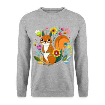 Petit écureuil dans les fleurs - Sweat-shirt Unisexe - gris chiné - Devant - Alina (178cm) & Michal (187cm)