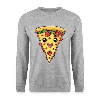 LUSTIGES PIZZA GESICHT FAST FOOD LOVER - Unisex Pullover - Weißgrau meliert - Vorne - Alina (178cm) & Michal (187cm)