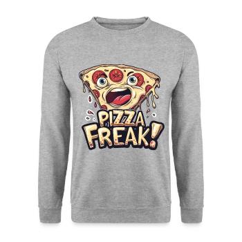 PIZZA FREAK FAST FOOD LOVER LUSTIGES GESICHT - Unisex Pullover - Weißgrau meliert - Vorne - Alina (178cm) & Michal (187cm)